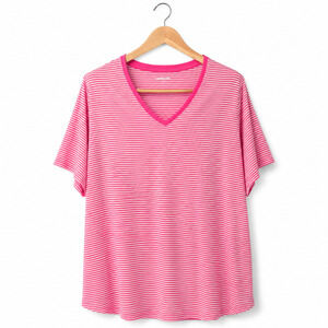 Lands End Top Womens Plus Size 3X Pink White Stripe 100% Supima Cotton NWT
